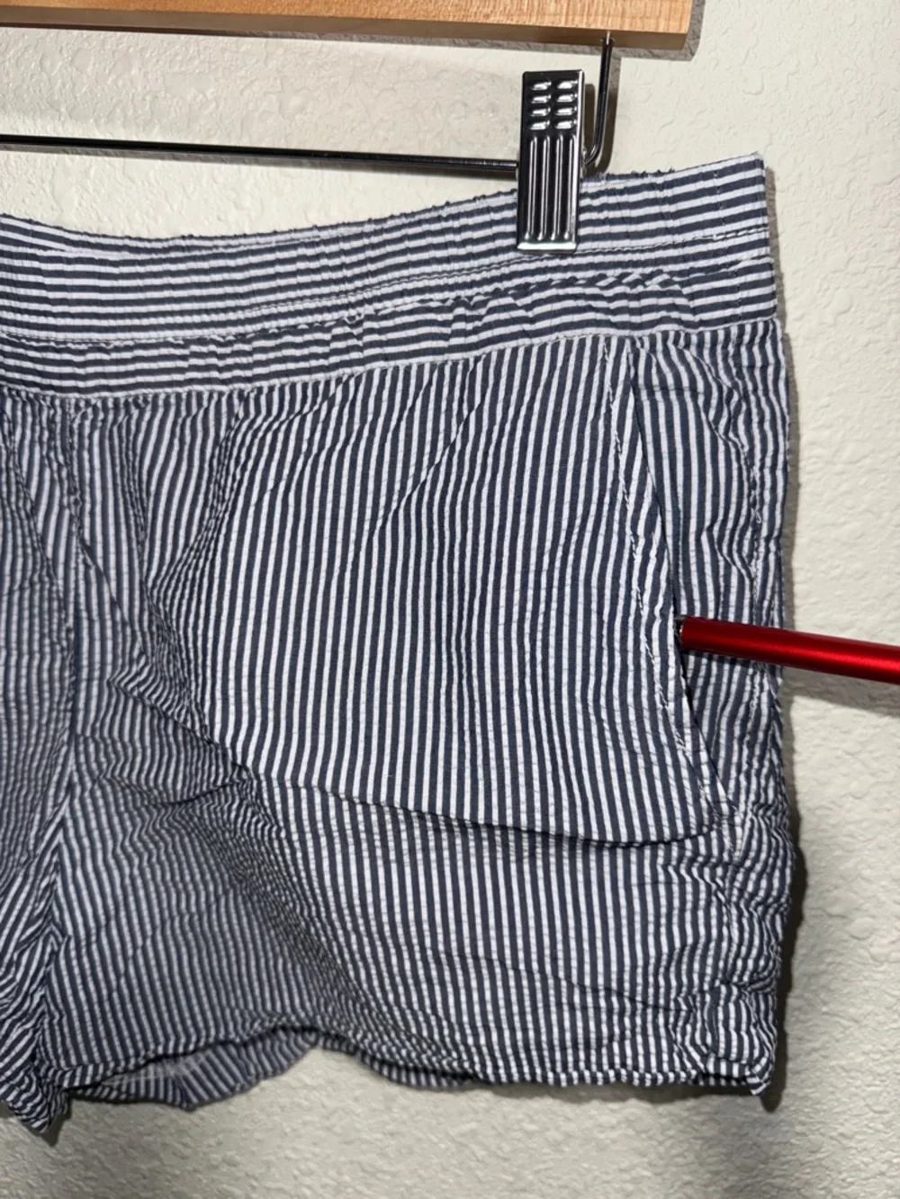 J.Crew Womens Seersucker Pull On Shorts Blue White Striped Cotton Size S‎